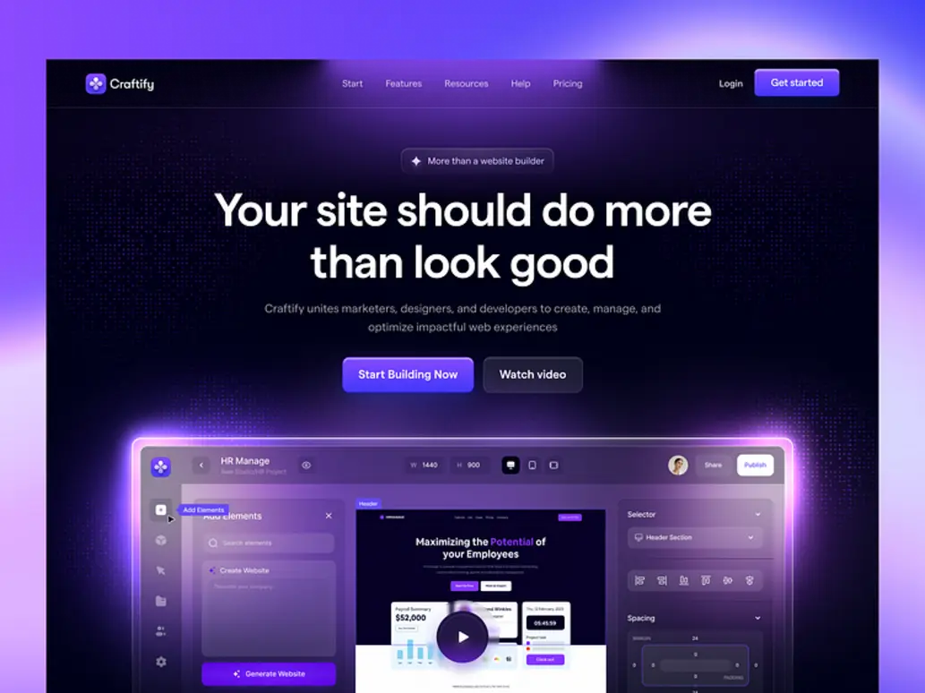AI website builder user interface preview