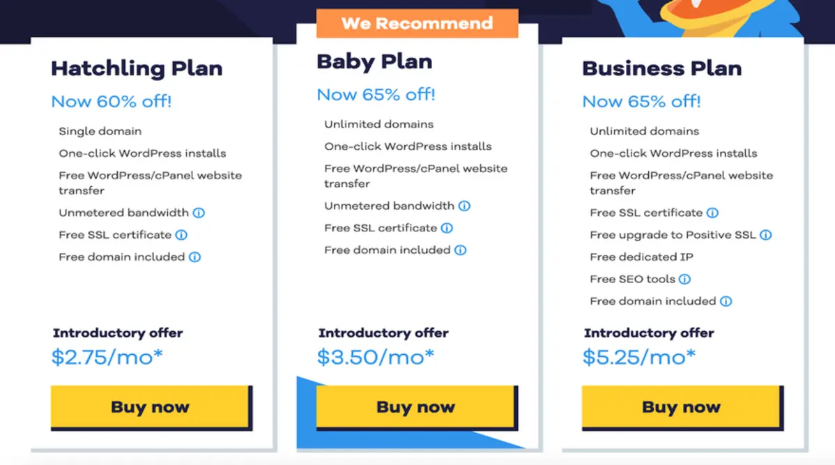 HostGator pricing comparison chart